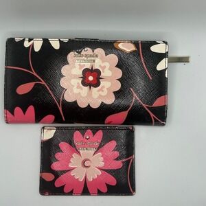 Kate Spade Black and Pink Floral Wallet and Card Holder